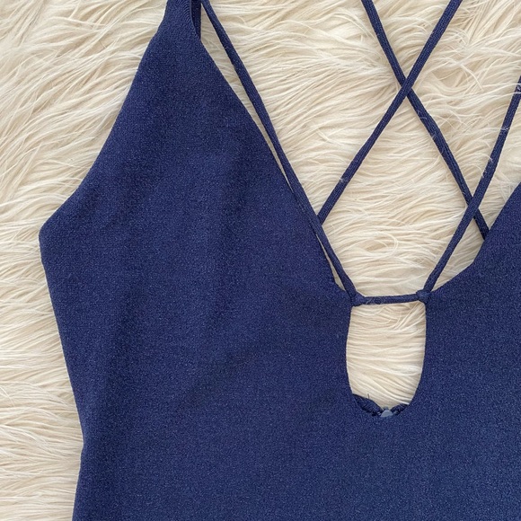 MISHA Collection Blue Metallic Sleeveless Strappy Veronika Cutout Midi Dress - Picture 5 of 13